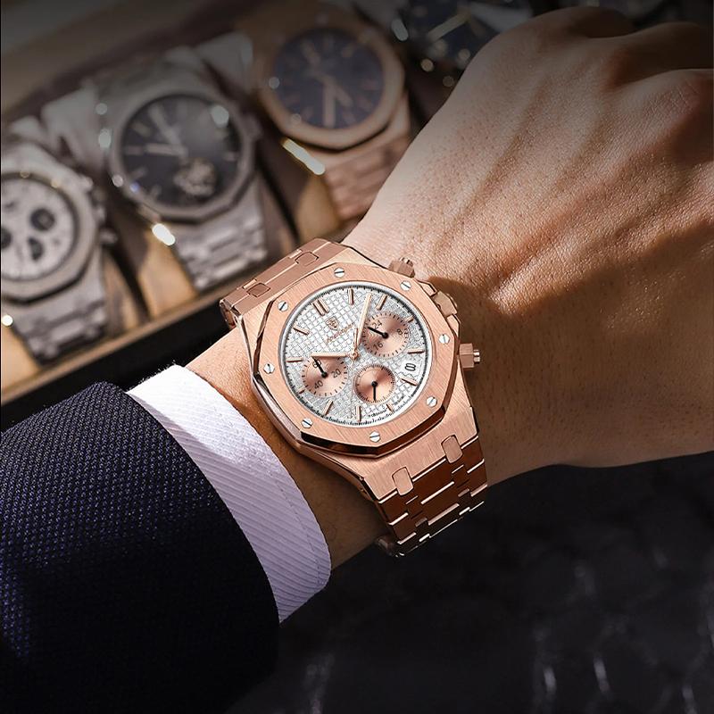 Fashion Man Wristwatch Waterproof Stainless Steel Luminous Men Watch Chronograph Date Luxury Quartz Men's Watches