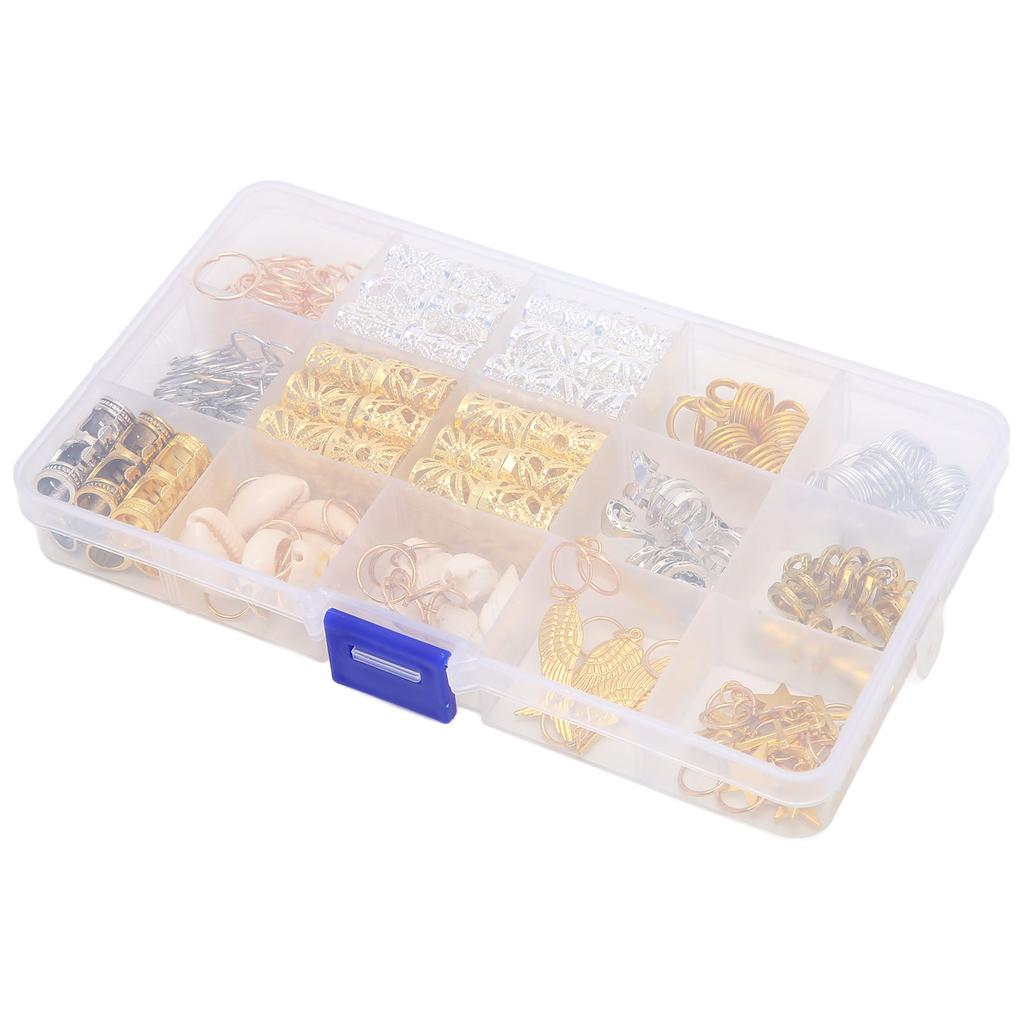 159pcs Hair Tube Beads Spiral Hair Coils Alloy Dreadlock Beads Pendant Set Hair Braiding Accessories