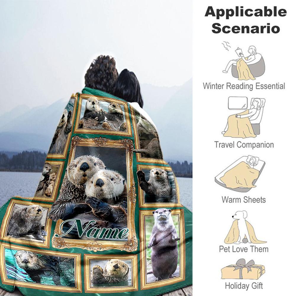 Otter Animal Customize Text Blanket Gift Personalized Blanket Soft Warm Cozy Suitable for Seaside Office Home Decor Picnics for All Occasions