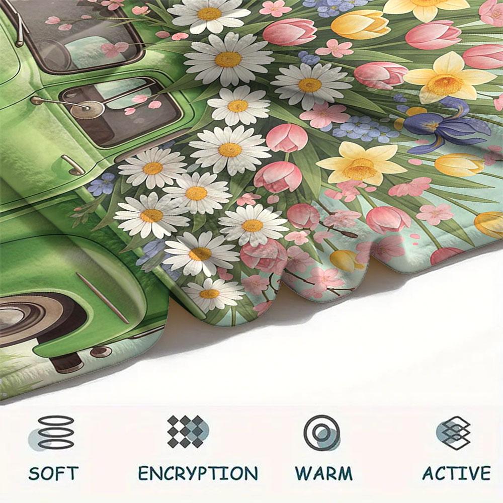 1Pc Seasons truck Print Flannel Blanket, High quality Comfortable for All Seasons, Home Decor, Warmth and Comfort, Perfect for Christmas Gifts