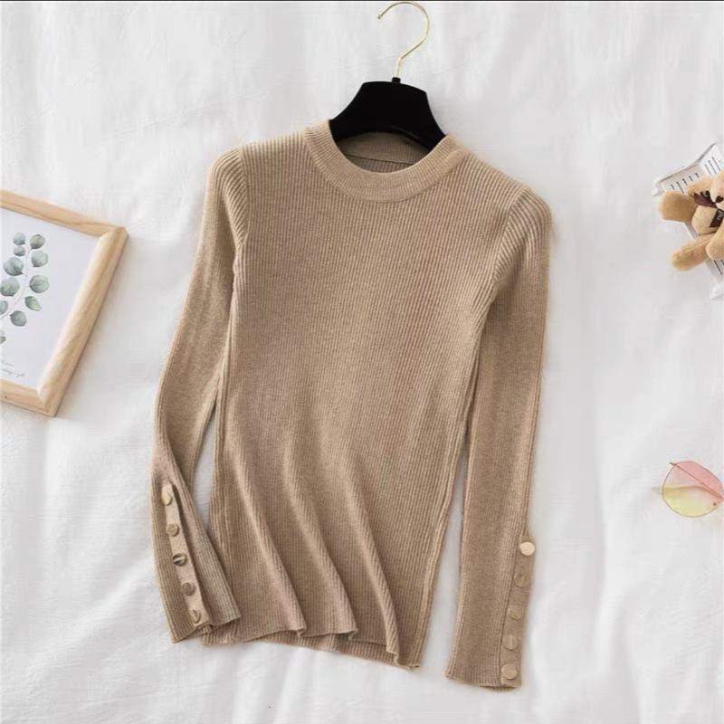

Осенне-зимний женский свитер с длинным рукавом, мягкий трикотажный свитер с полувысоким воротником и однотонной низом, свитера, топы, женские повседневные трикотажные изделия с круглым вырезом 24973 One Size хаки