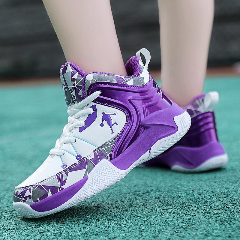 Children's waterproof basketball shoes classmates 2025 spring and autumn new sports shoes medium and large children's lace-up anti-skid friction has s