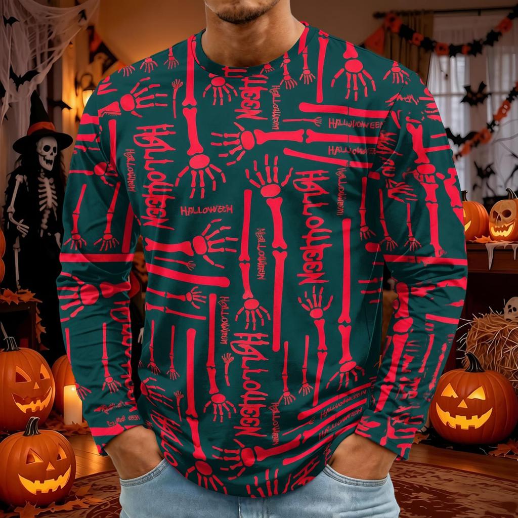 Men's Halloween Long Sleeve T-Shirt Neck Loose Fit Casual Versatile Top