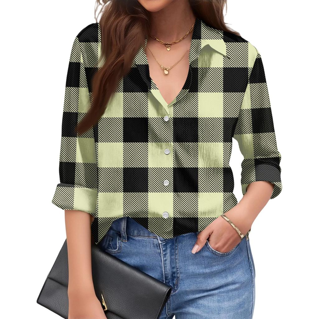 Women's Fashionable Casual Loose Plaid Long,sleeved Shirt