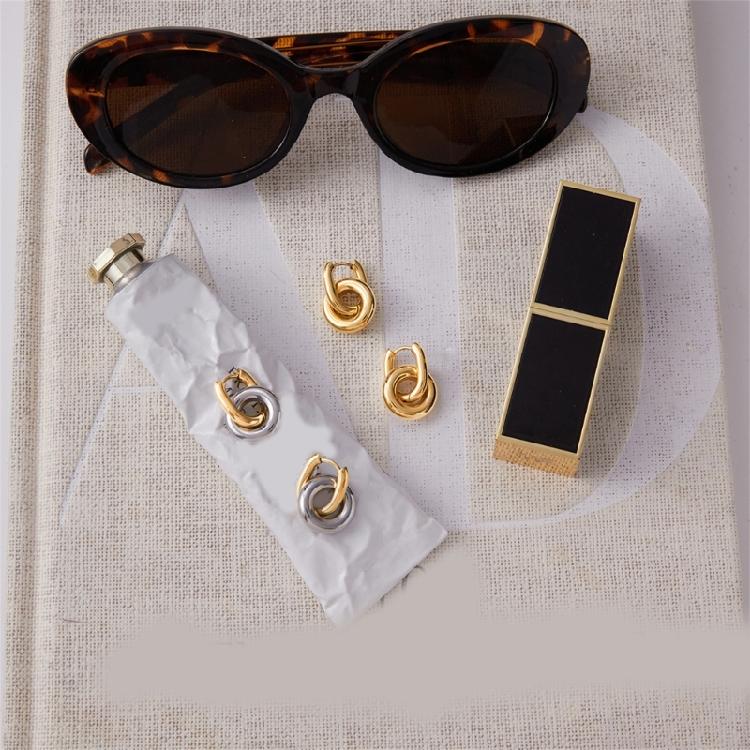 Polished Double Rings Earrings Sturdy Stainless Steel Comfortable Designs Women Fashion Accessory