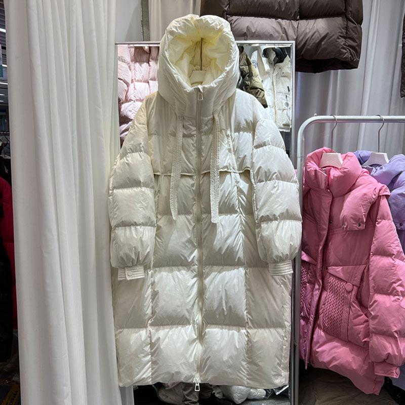 Women's Long Over-the-Knee Korean Style White Duck Down Jacket - Plus Thick, Warm, Loose Fit (2025)