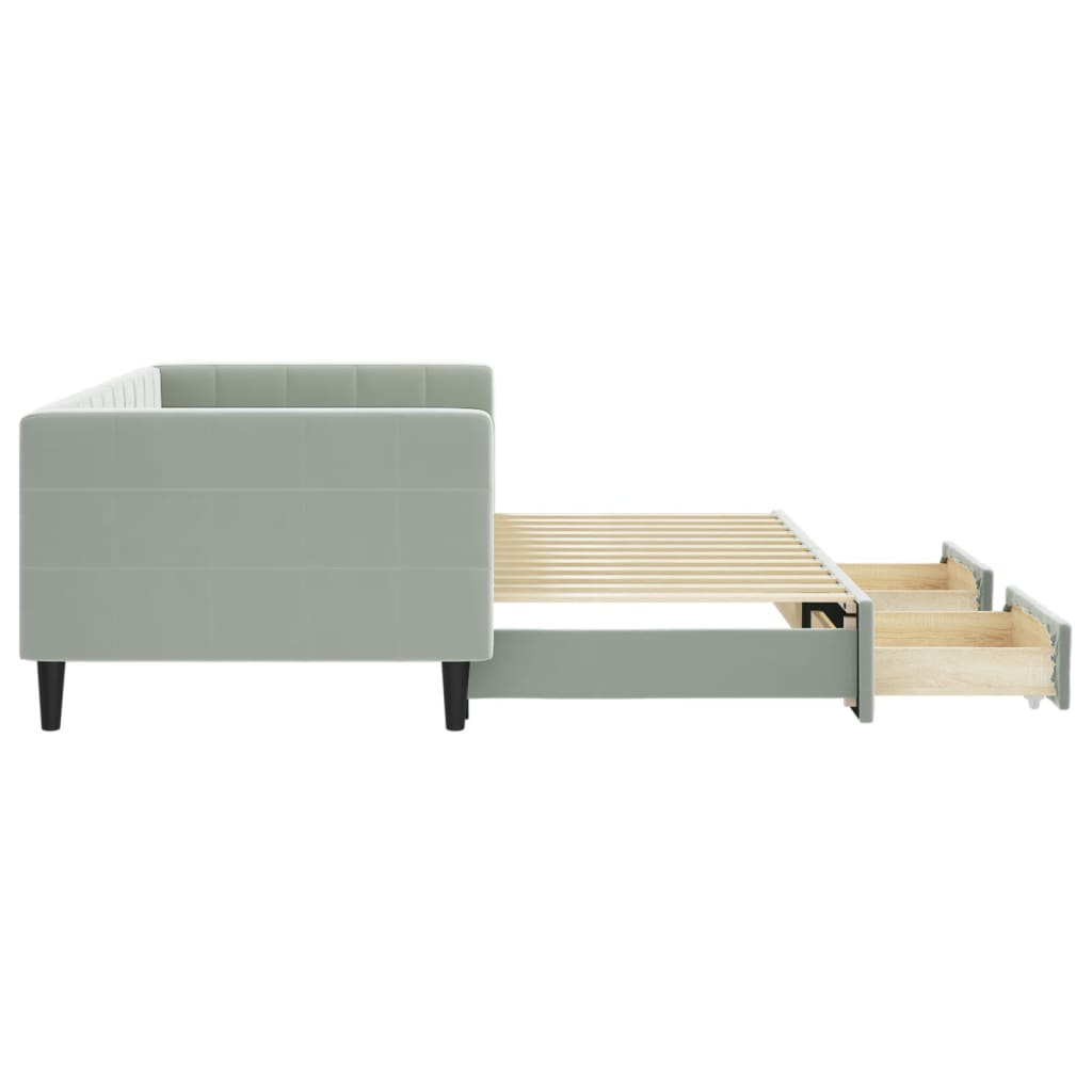 Daybed with Pull Out Function and Drawers Light Grey 90 X 200 Cm Velvet