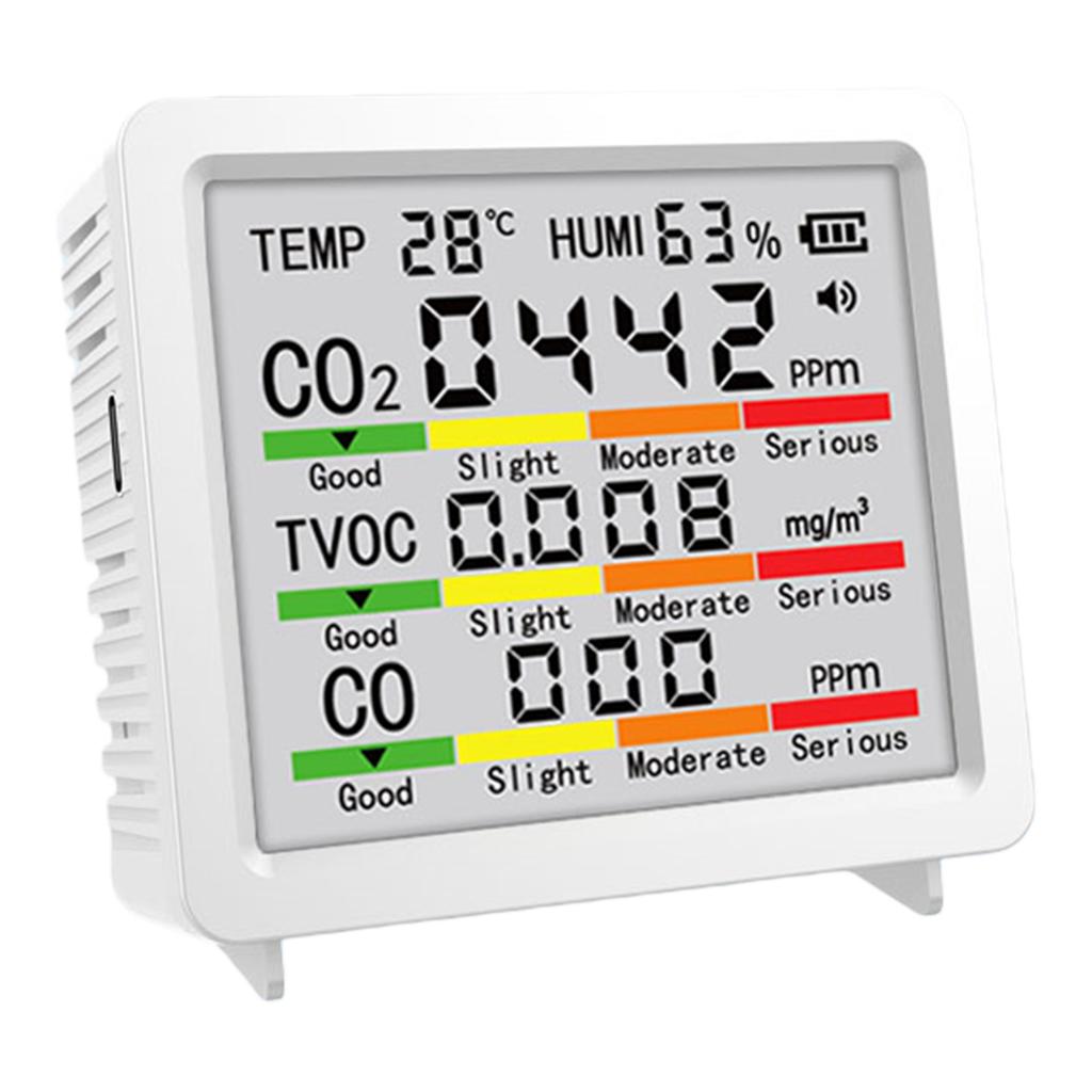 5 In 1 Air Quality Monitor CO2 CO TVOC Tester Temperature Humidity Meter Type C Interface LCD Carbon Dioxide Detector for Home