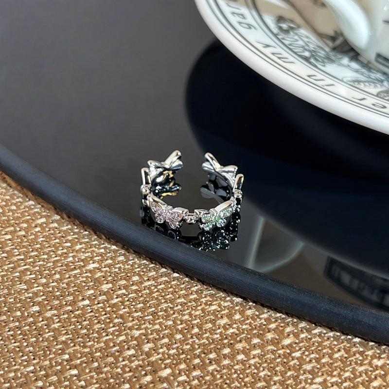 Niche Zircon Four-Leaf Clover Pink-Green Ring: Light Luxury Trendy Women's Finger Ring