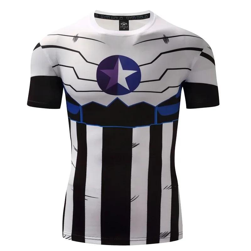 Men's 3D Printed Superhero Captain America Sports Short-Sleeved T-Shirt Quick-Dry Compression Running Sports Shirt Summer
