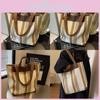 Large Capacity Unisex Striped Canvas Tote Bag For Summer Travel And Daily Use