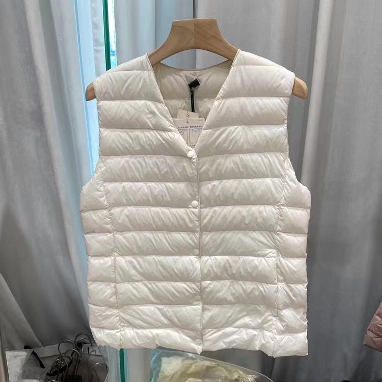 Gilet Imbottito in Piuma d'Anatra Bianco Leggero da Donna Senza Maniche Colletto a V Convertibile Gilet Imbottito Strato Interno Caldo Gilet Invernale
