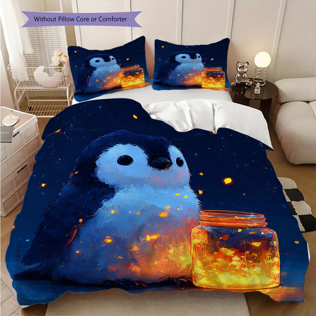 Pinguinmuster Bettwäsche Steppdecke Set Bettbezug Kissenbezug Heimdekoration Geburtstagsgeschenk (1 Bettbezug + 2 Kissenbezüge, ohne Füllung)