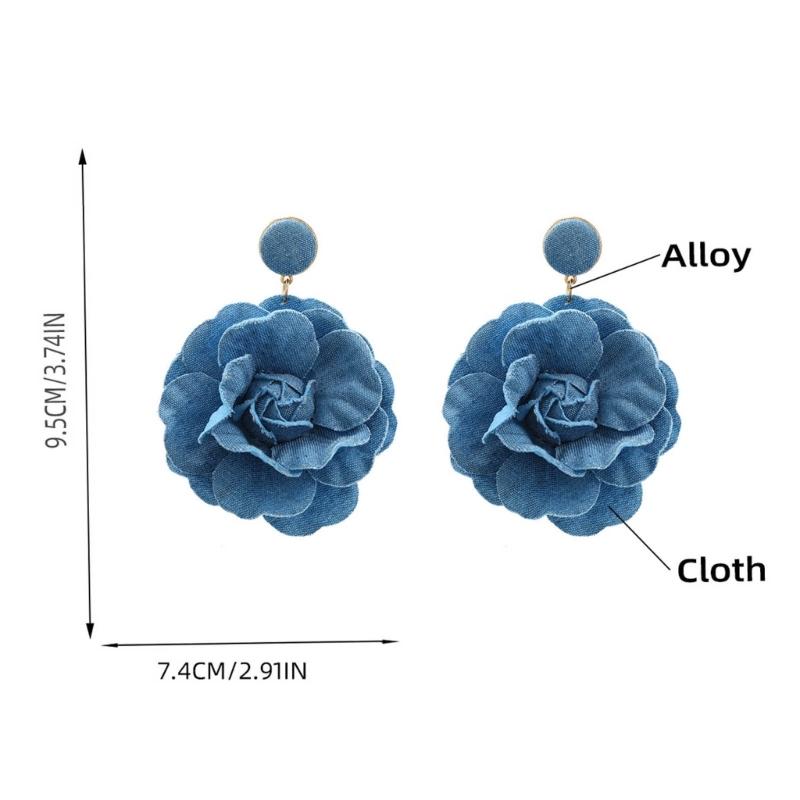 Orecchini Floreali Esagerati Fatti a Mano Orecchini Fiore di Rosa Eleganti Denims Fiori Orecchini Pendenti Gioiello Ornamento per Donne