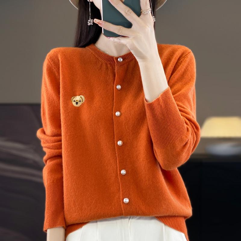 Knitted Cardigan Women's Embroidered Round Neck Sweater Small Shirt Jacket Autumn Loose Small Fragrance Tops