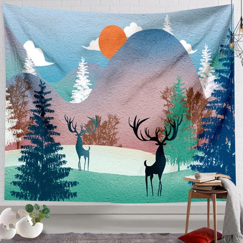 Christmas Elk Deer Tapestry Wall Decor Aesthetic Tapestry Home Decoration College Dorm Room Decor Art Tapestry Wall Hanging Decor