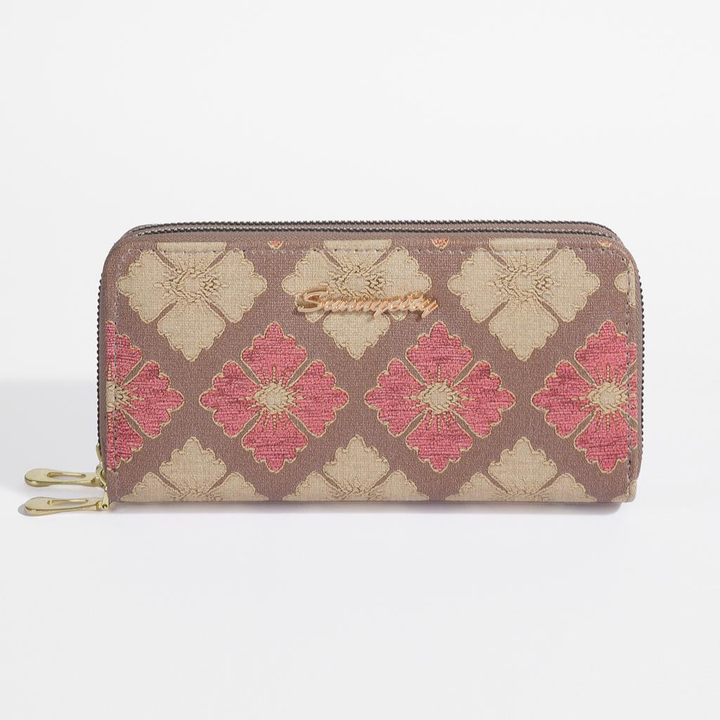 Women Soft PU Printed Long Wallet Double Zipper Large Capacity Wristlet Clutch Bag Card Coin Phone Purse