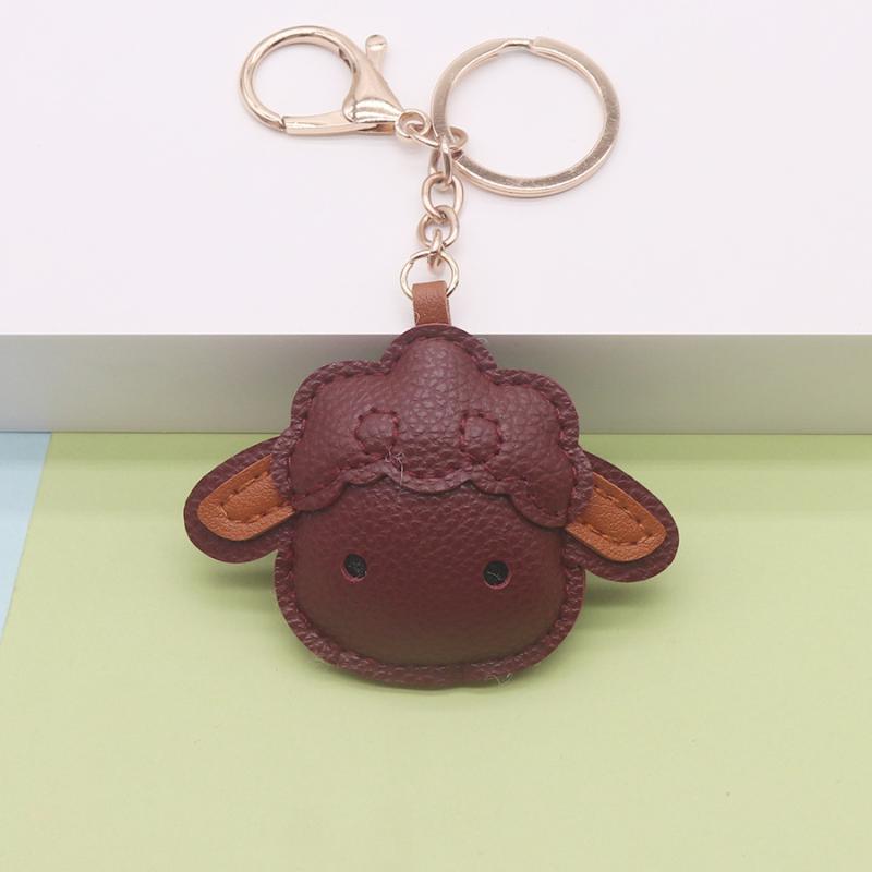 PU Leather Mountain Sheep Keychain Vivid Adorable Cartoon Design Pendant for Clutch Bag Decor Birthday Gift