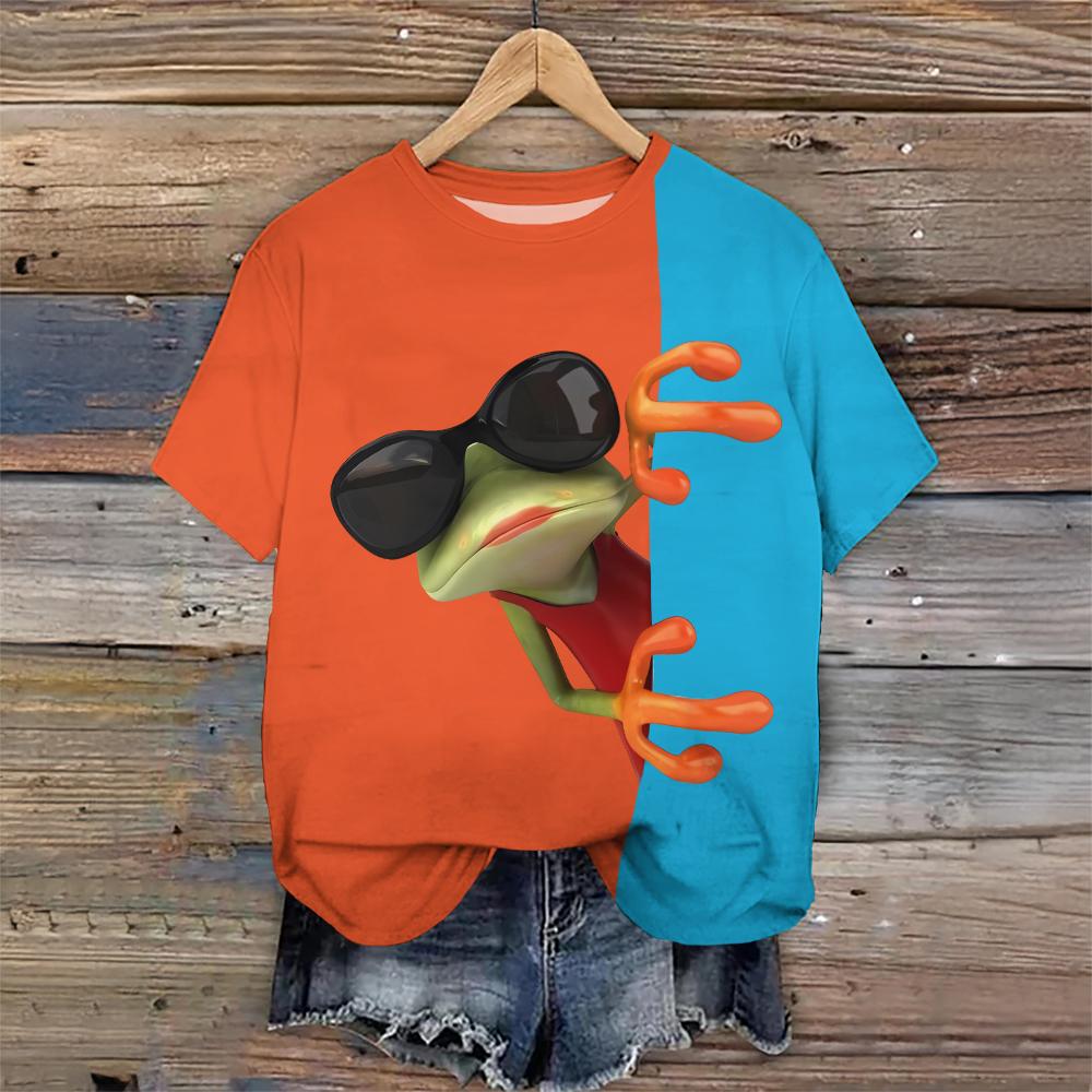 

Футболка с цветными блоками, симпатичный анималистичный принт, дизайнерские футболки с короткими рукавами, летняя модная тенденция, женская одежда, свободная уличная одежда XL