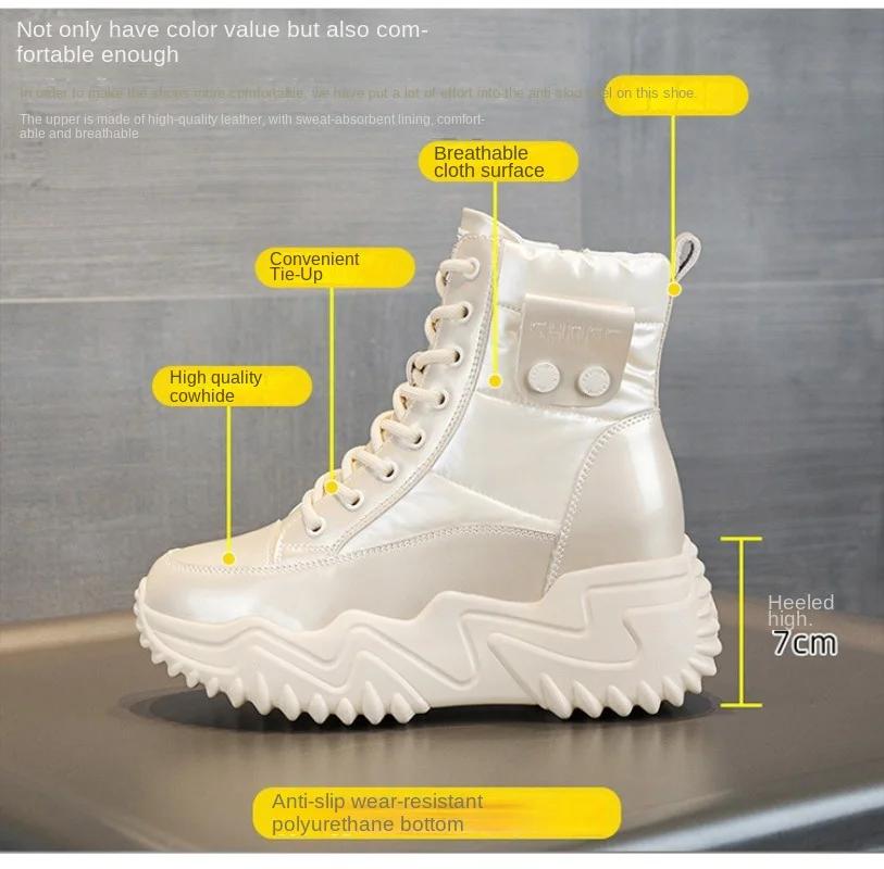 Fashion 7CM New women's inner elevating snow boots with velvet inner high heel leather thick sole winter warm casual women's shoes