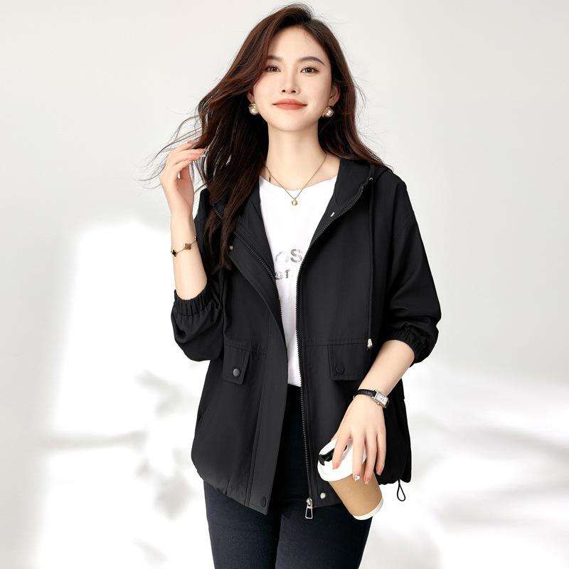 

Короткое пальто женское весенне-осеннее новая модная маленькая тонкая тренчкот большого размера повседневный омолаживающий топ 2XL чёрный