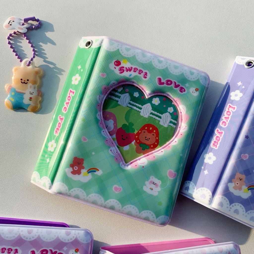Kawaii Cartoon Bear Cream Lace Photocard Holder 3-inch Mini Album for Instant Photo, Idol Album Card Guka Collect Book