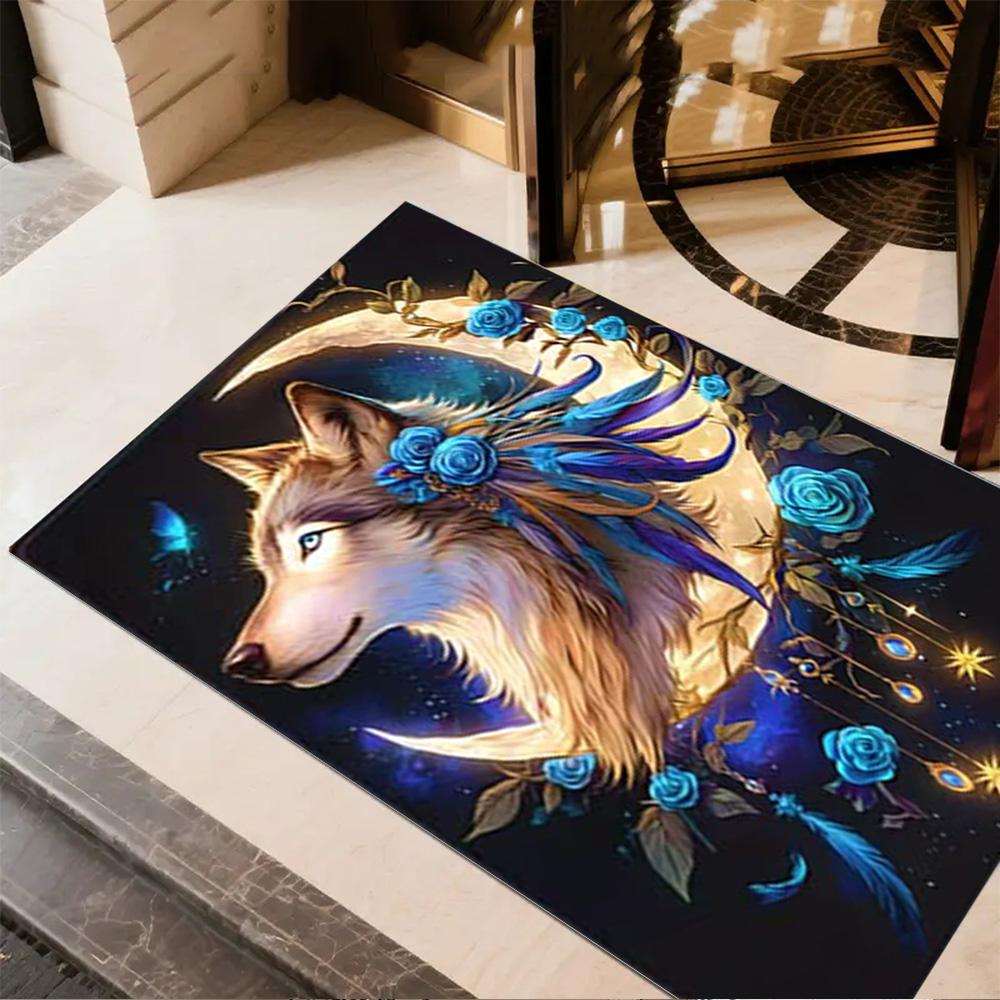 1pc Home Carpet wolf and rose design for office decor bedroom gift living room