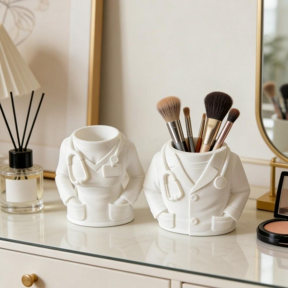Durable White Coat-Shaped Pen Holder Multifunctional Stationery Organizer Gift for Doctors Nurses
