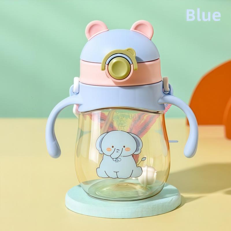 

410 мл Детская чашка для питья Бутылочка для кормления Анти-подавитель с соломинкой Гравитационный шарик Широкое горлышко Бутылка для питья молока и воды с ручкой 410ml синий