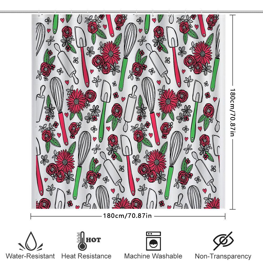 Botanical Shower Curtain Vintage Floral Pattern Bathroom Decor Farmhouse Rustic Nature Themed Waterproof Fabric