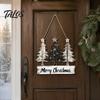 Vintage Pine Tree Pendants Distressed Wooden Christmas Hanging Pendant with 3 Design, Retro Natural Solid Wood Xmas Accents Merry Ornament for Holiday