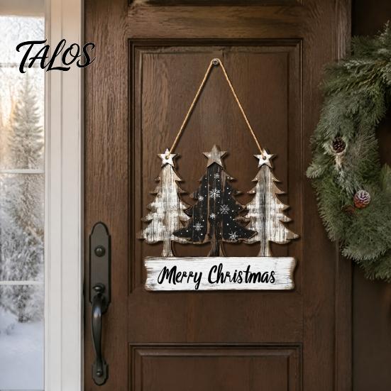 Vintage Pine Tree Pendants Distressed Wooden Christmas Hanging Pendant with 3 Design, Retro Natural Solid Wood Xmas Accents Merry Ornament for Holiday