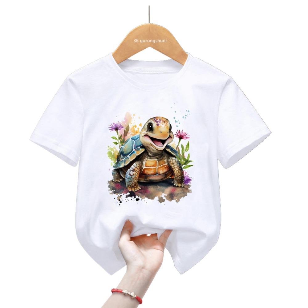 Kawaii Sea Turtle Print Tshirt For Girls/Boys Cool Kids Clothes Harajuku Shirt Lovely Children Clothing Summer Fashion T-Shirt
