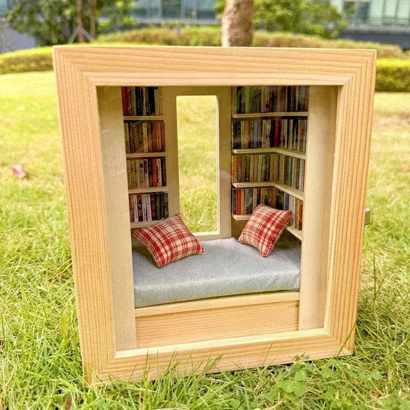 1 Set Miniature Room Decoration Creative Anti-Anxiety Bookshelf Handmade Room Box With Exquisite Wooden Scenes