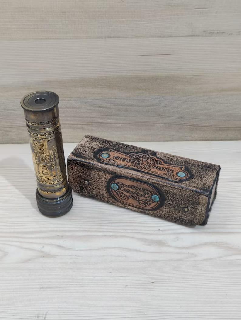 

Brass Kaleidoscope, Personalized Kaleidoscope with Leather Case, Multicolored Creative Kaleidoscope, Birthday Gift For Son, Gifts for Kids 5 inch коричневый