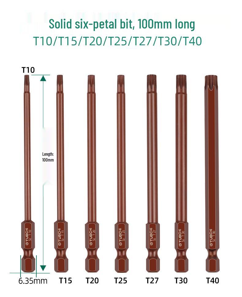 S2 Alloy Steel 6.35 Torx Phillips Slotted Magnetic Electric Screwdriver Bit for Manual and Pneumatic Use.