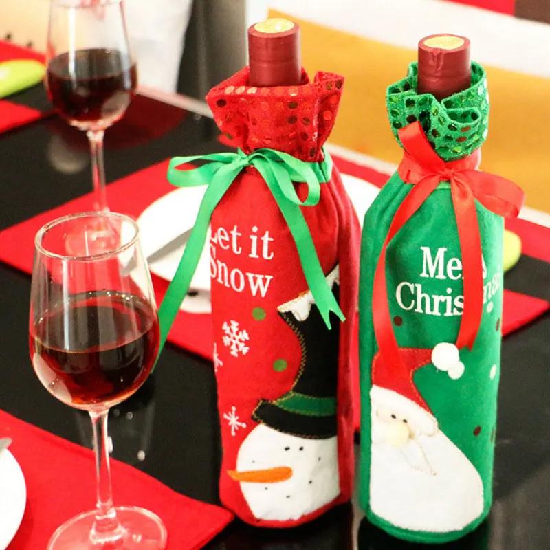 Christmas Wine Bottle Cover Toppers Light Up Santa Claus Gnomes Bottle Bags For Holiday Xmas Table Decorations