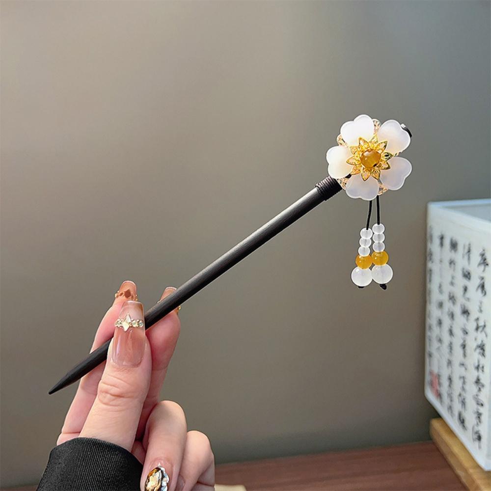 Wood Tassel Step Shaking Hairpin Chopstick Hair Stick Ancient Hair Ornament Pan Headdress Flower Hair Styling Accessories Gifts