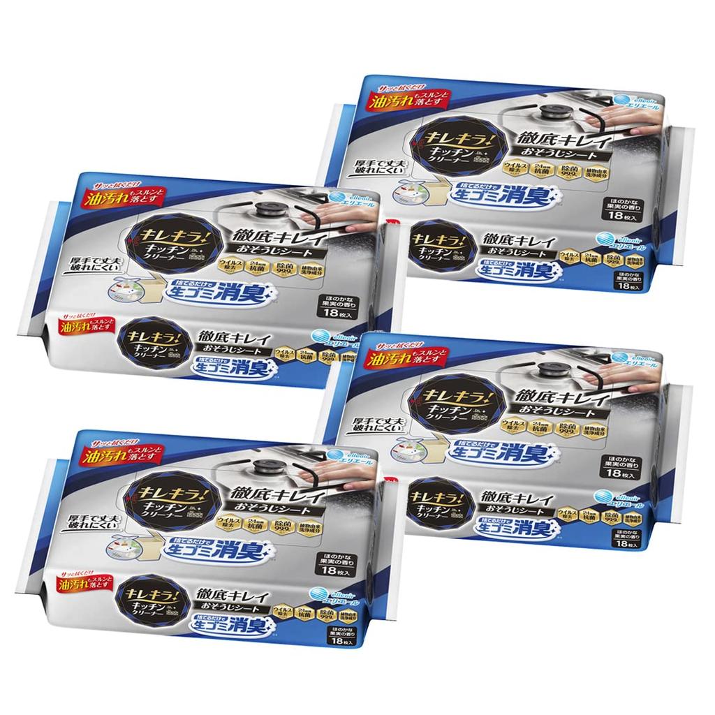 Elleair Küchenreiniger Desodoriert Müll einfach durch Wegwerfen 72 Blattblätter x 4 Gründlich reinigendes Reinigungstuch Kirekira! (18 Stück) [Schüttgut