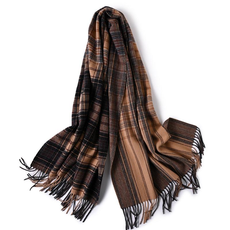 Milk camel pure wool scarf women's autumn and winter versatile thickened cashmere scarf new shawl dual-purpose