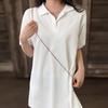 New Arrivals Open Run Women Casual Cotton Blend Collared Short Sleeve Mini Dress
