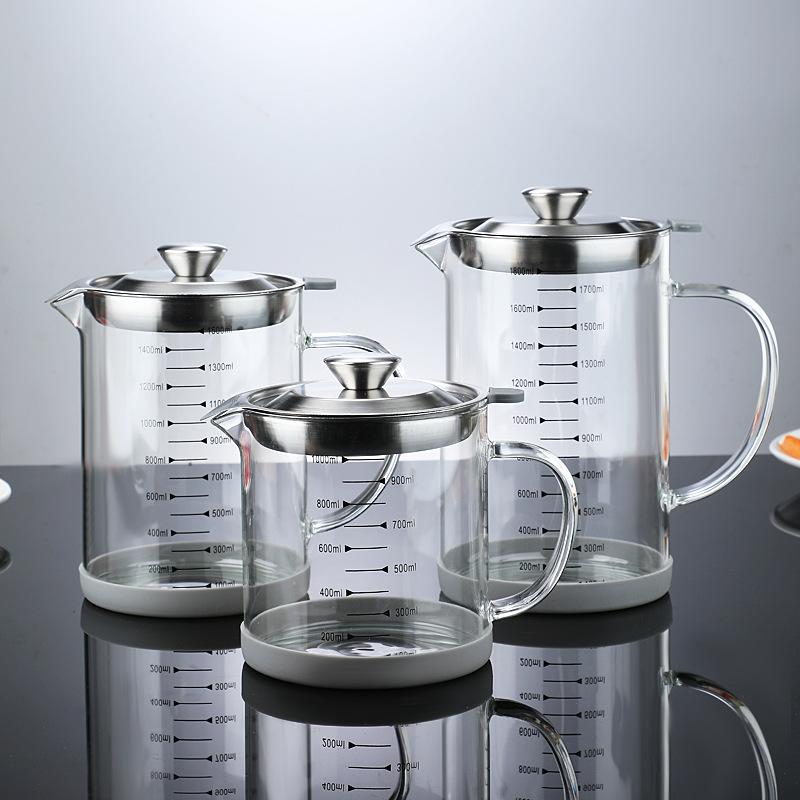 1000/1500/1800ml Separator oleju Ekran filtru Butelka do oddzielania osadów olejowych Kuchenna szklana Butelka na olej z podziałką do podgrzewania Mierzenie