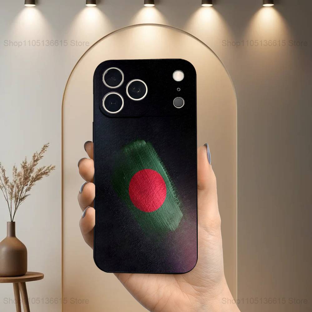 Flag Bangladesh Art Phone Case For iPhone 15,14,13,17,16,12,11,Plus,Pro Max,XS,X,Mini,8,7,XR,SE,Soft Silicone Black iPhone14PROMAX