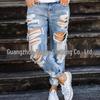 European-American Style Women's Cut-Out Ripped Jeans, Light Blue, Slim-Fit Casual Hot Pants