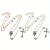 1pc Crucifix Cross-Charm Long Chain Rosary Beads Catholic Necklace for Women Christian Amulet Necklace Religious Jewelry