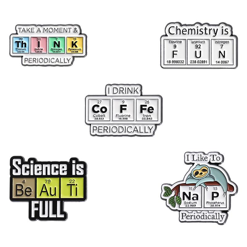 Chemical Element Cartoon Symbol Badges: Cute Metal Brooches for Backpack and Clothing Decoration