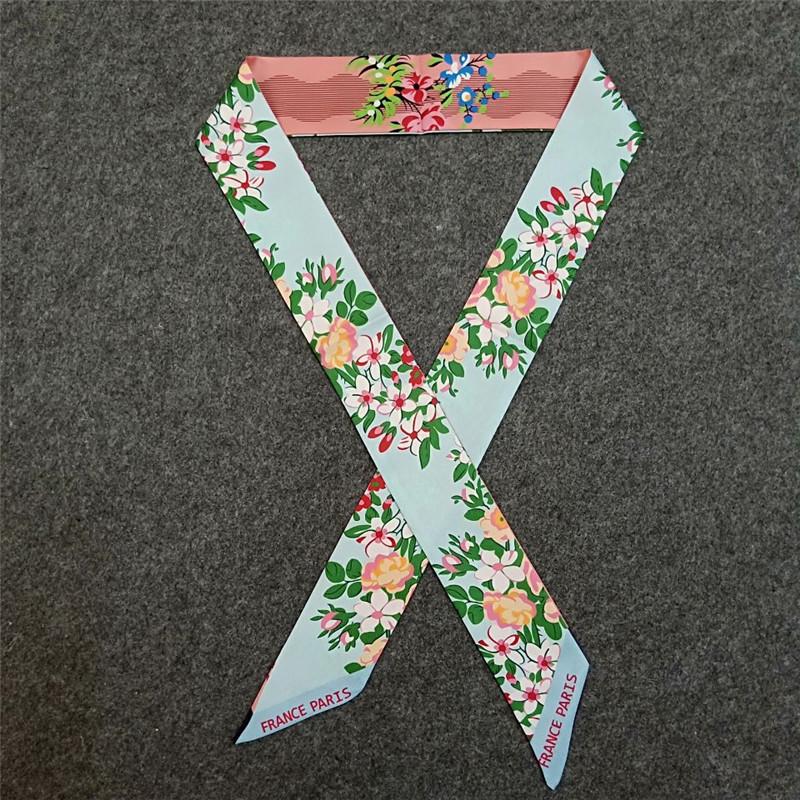2024 New Scarf For Women Double-sided Flowers Skinny Bag Scarf Brand Silk Foulard Women Tie Fashion Belt Head Scarves For Ladies