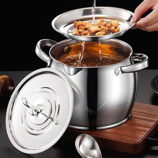Stainless Steel Oil Pot with Double Handles And Strainer Large Capacity Oil Container with Lid Heat-Resistant Rust-Proof Multi-Purpose Kitchen Tool