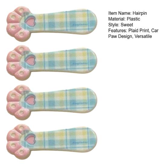 Girl Hairpin Plaid Pattern Cat Paw Shape Hair Clips Stable Clamping Force