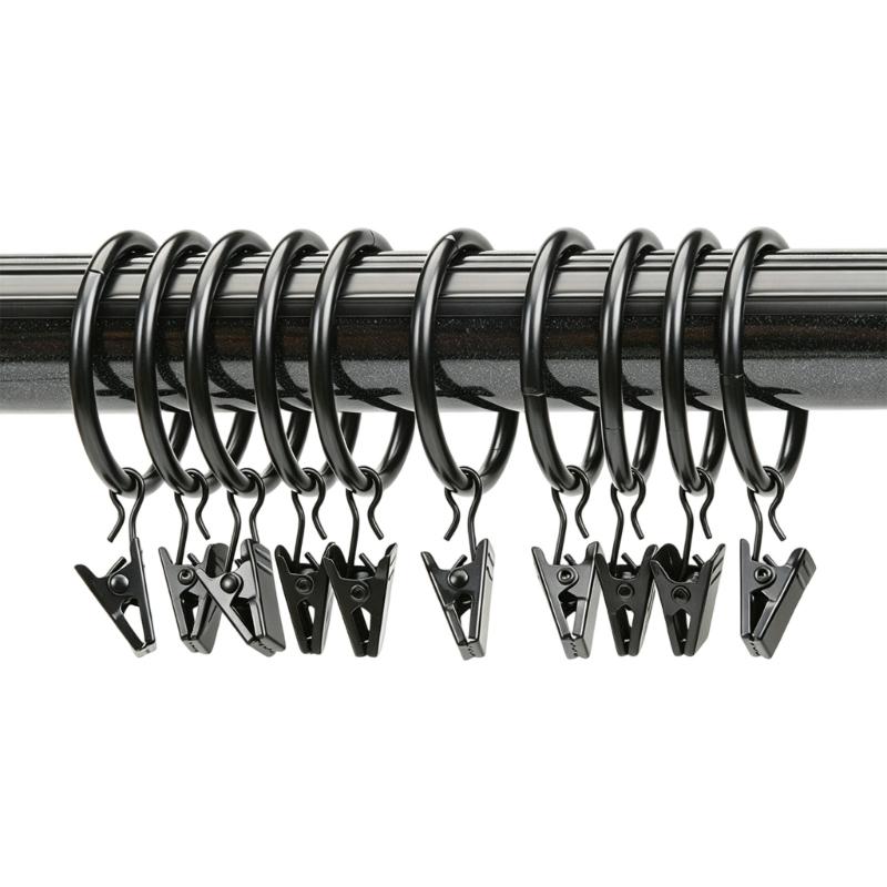 Metal Curtain Rings With Clips 25 Mm Interior Diameter Pack of 10 for Window Drapery Drapes Hanging, Divider Fabric, and Backdrops Display